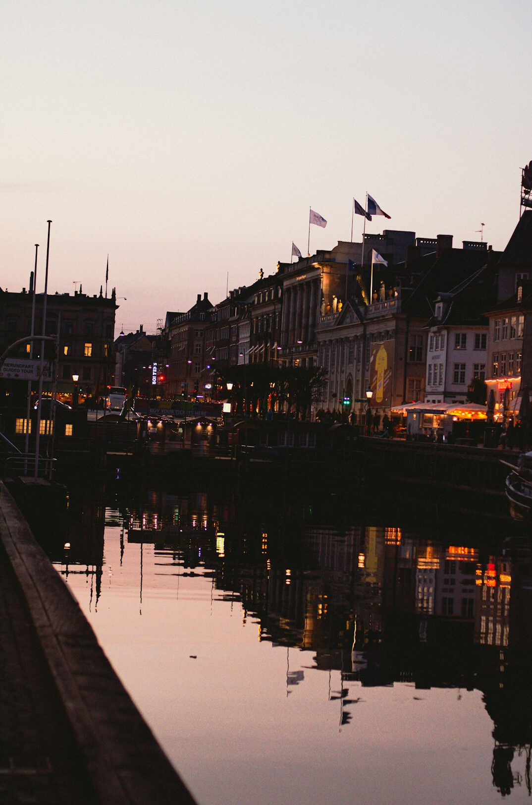 Fishing harbor community in Denmark at dusk