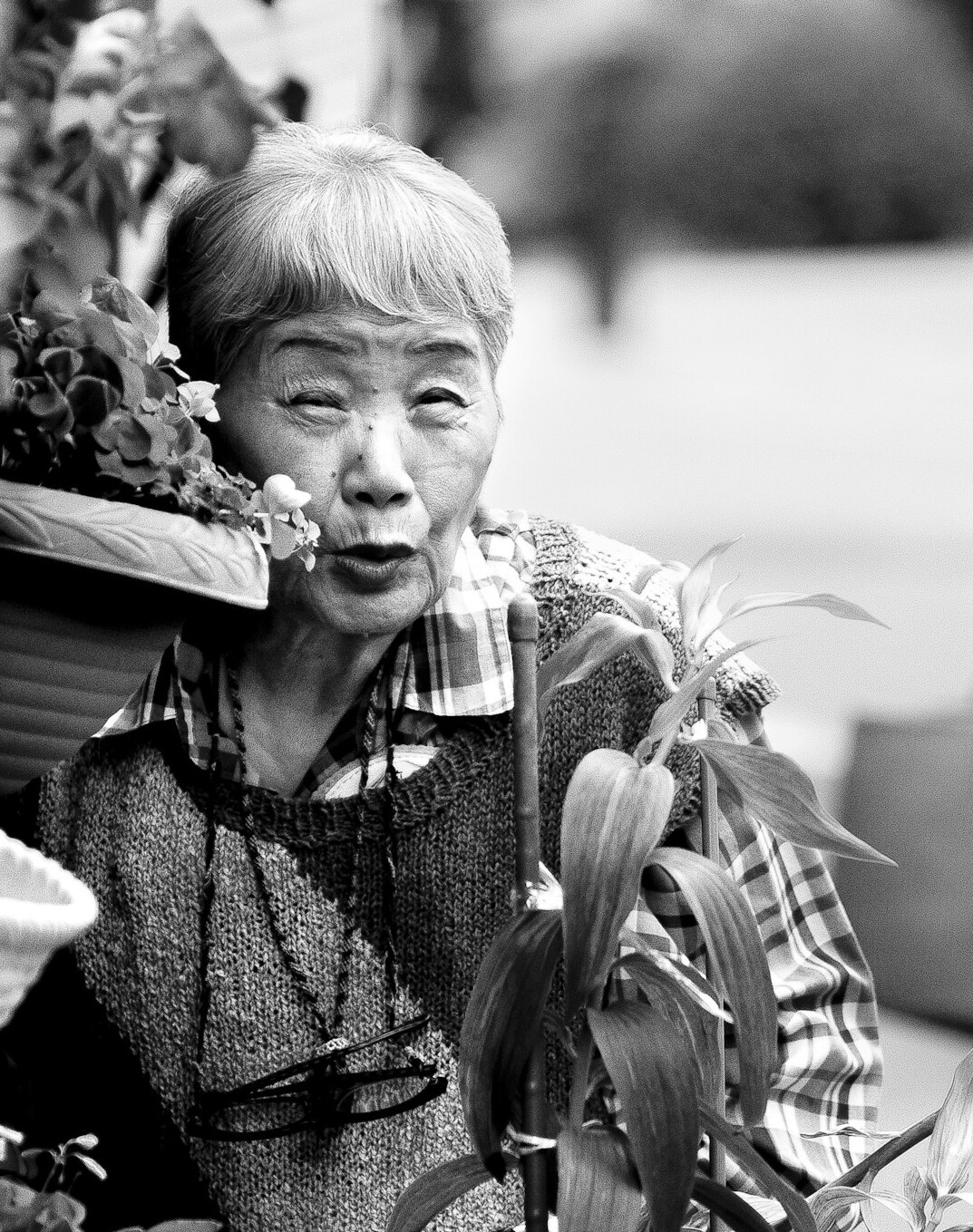 elderly woman gardening